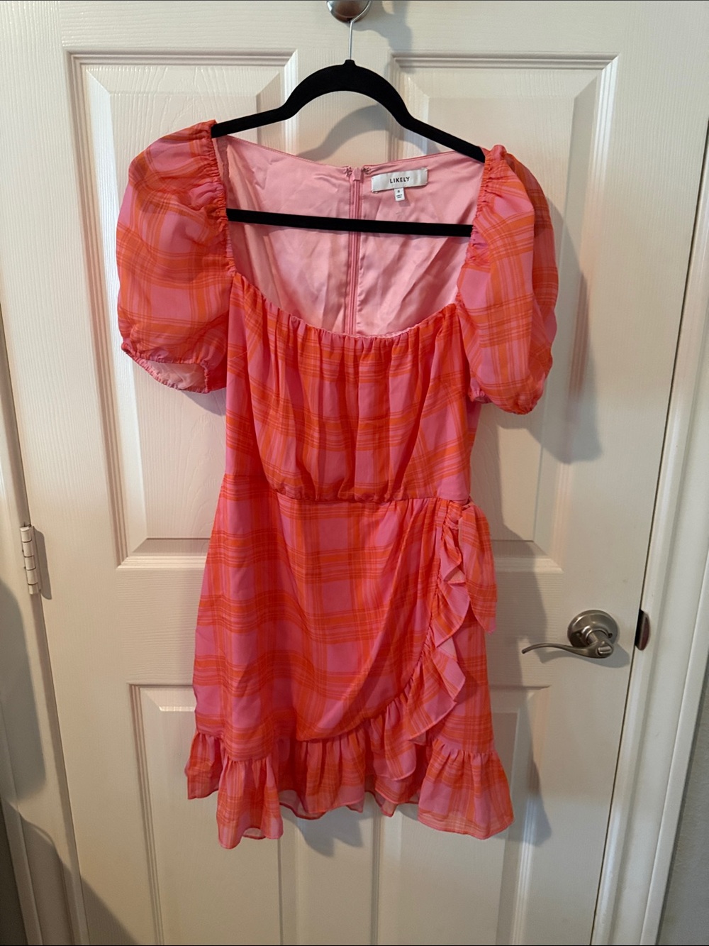 Likely Pink & Orange Plaid Ruffled Kids Dress